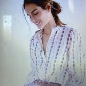 Pilcro Anthropologie Cotton Boho Embroidered Bella Femme Puff Sleeve Top XL